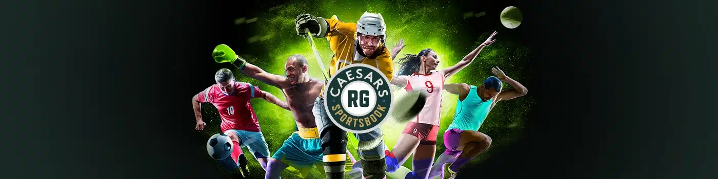 Caesars Sportsbook desktop banner featuring players from various sports