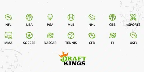 DraftKings Sportsbook mobile interface showing available sports and betting options