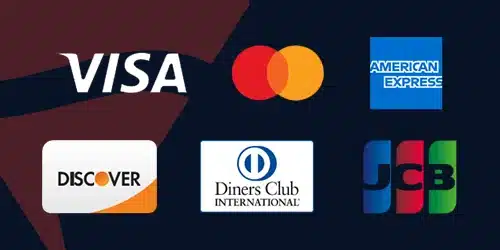 Fanatics sportsbook banking methods mobile banner showing logos of major credit card companies: Visa, Mastercard, American Express, Discover, Diners Club International, and JCB