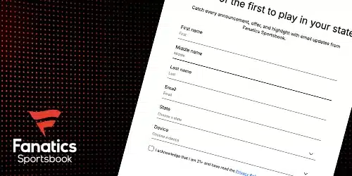 Fanatics sportsbook banner for TennesseeBettingHub, with a registration page of mobile app