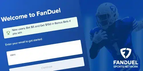 FanDuel App registration banner on TennesseeBettingHub with the welcome screen of the mobile app