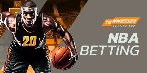 NBA Betting banner for TennesseeBettigHub with a basketball player dribbling a ball